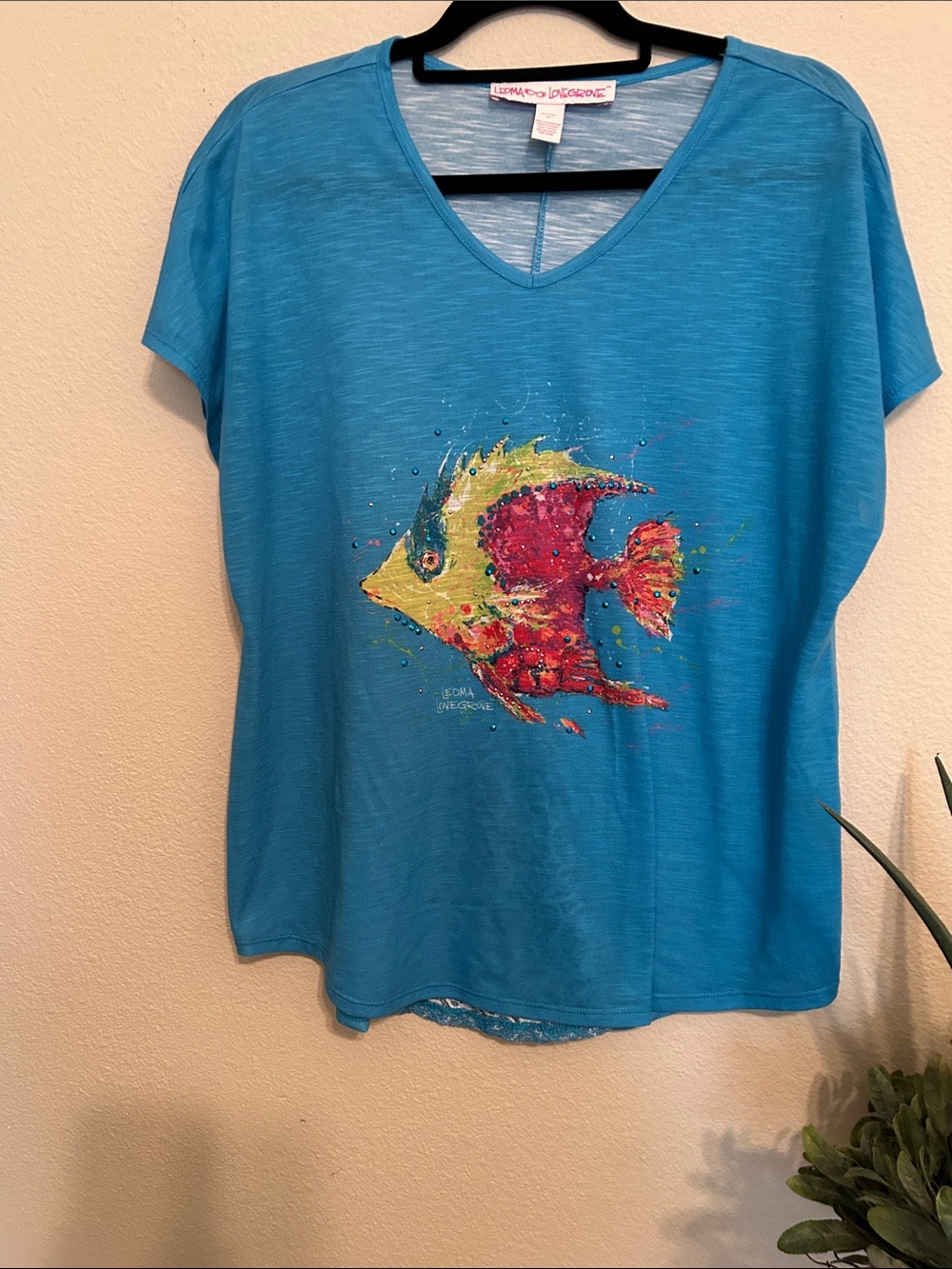 Leoma Lovegrove Short-Sleeve Tee with Colorful Fish Graphic